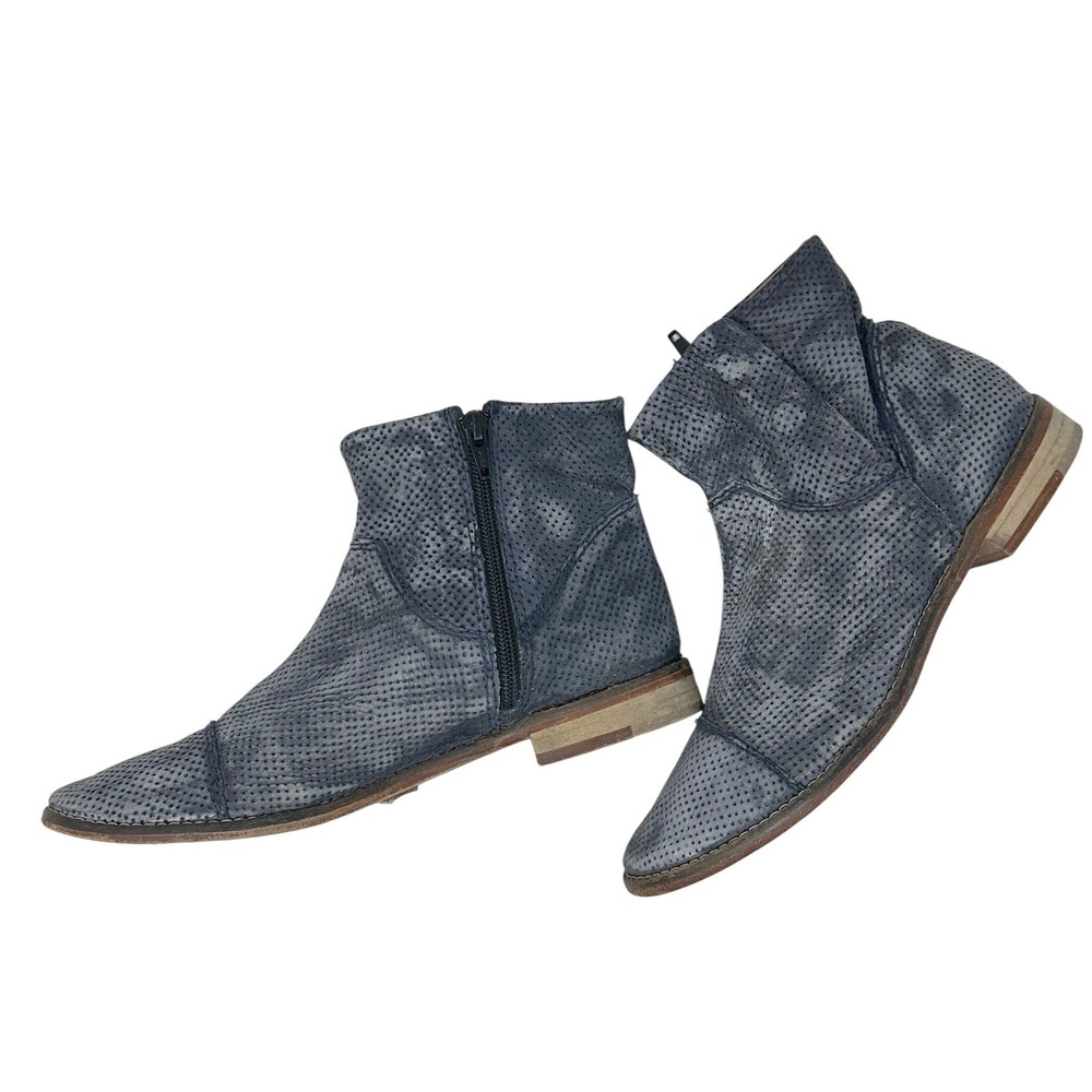 Free People Shadow Lark Ankle Bootie Leather Grey Blue 38 / US Womens 8 - Picture 2 of 9